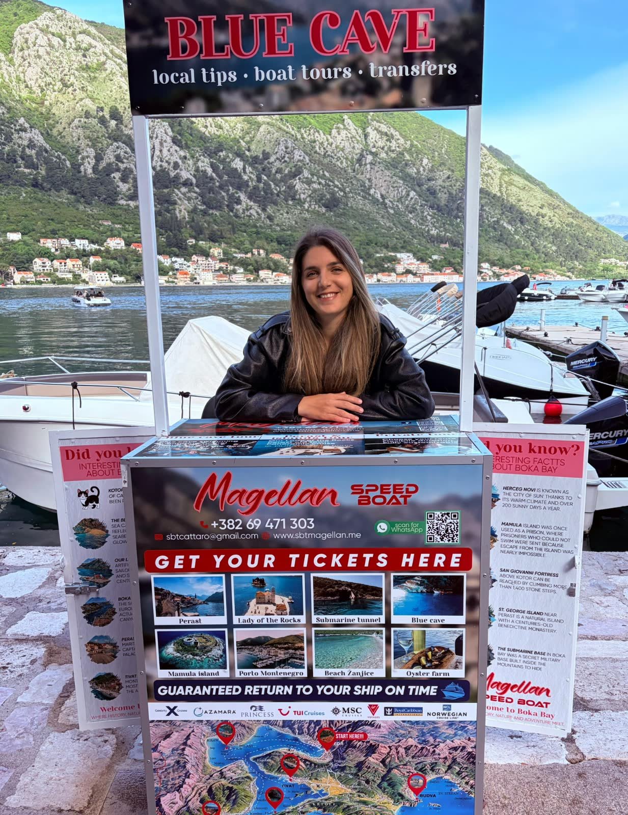 Dejana at the Magellan tour desk in Kotor